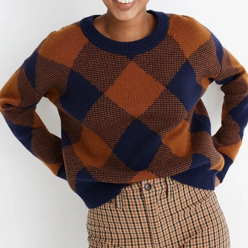 Madewell Sweater Womens XS Mullen Pullover Plaid Wool Preppy Cozy Academia